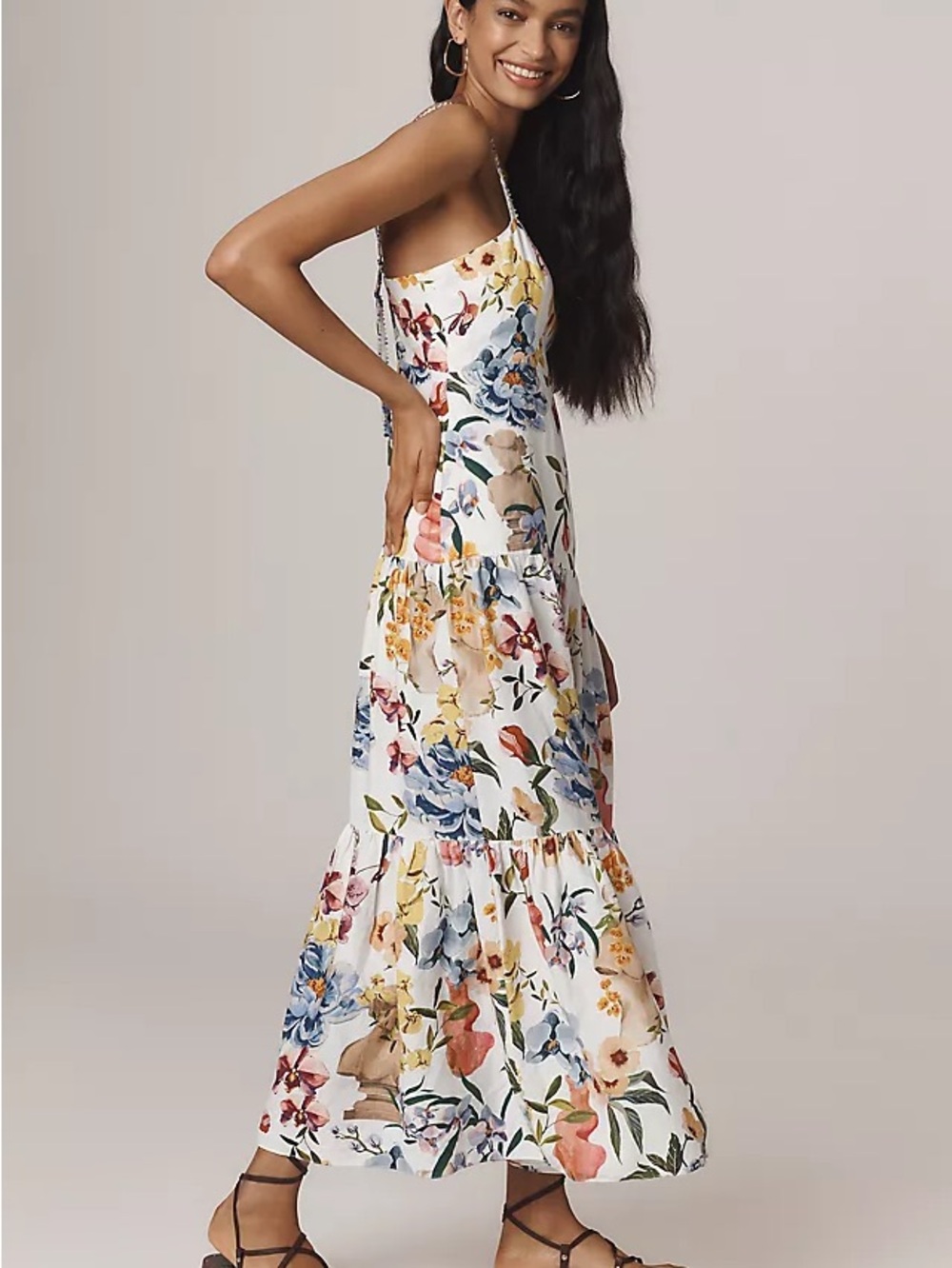Farm Rio Greek Garden Linen Blend Printed Dress